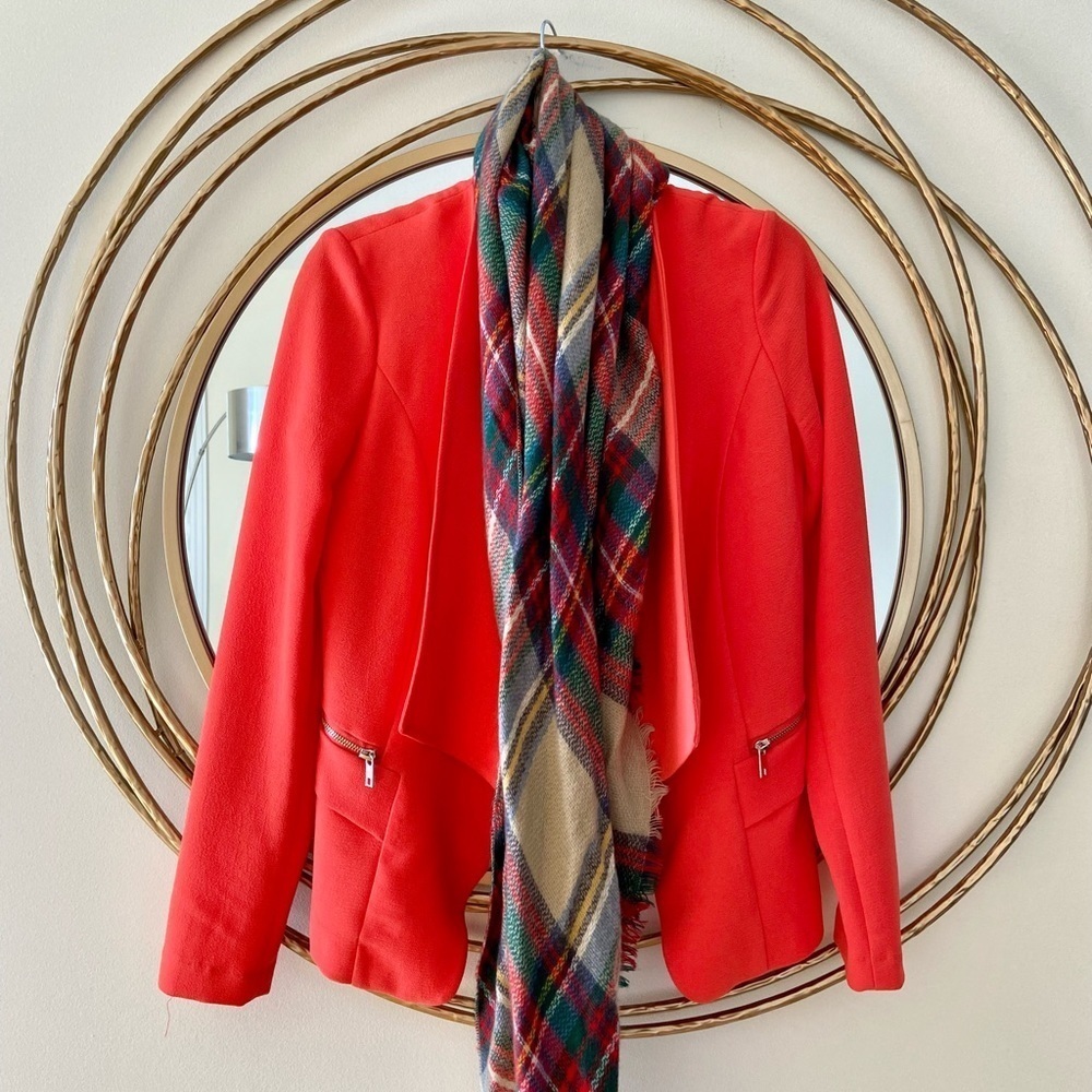Coral orange waterfall front zipper front pockets blazer S - Picture 8 of 13